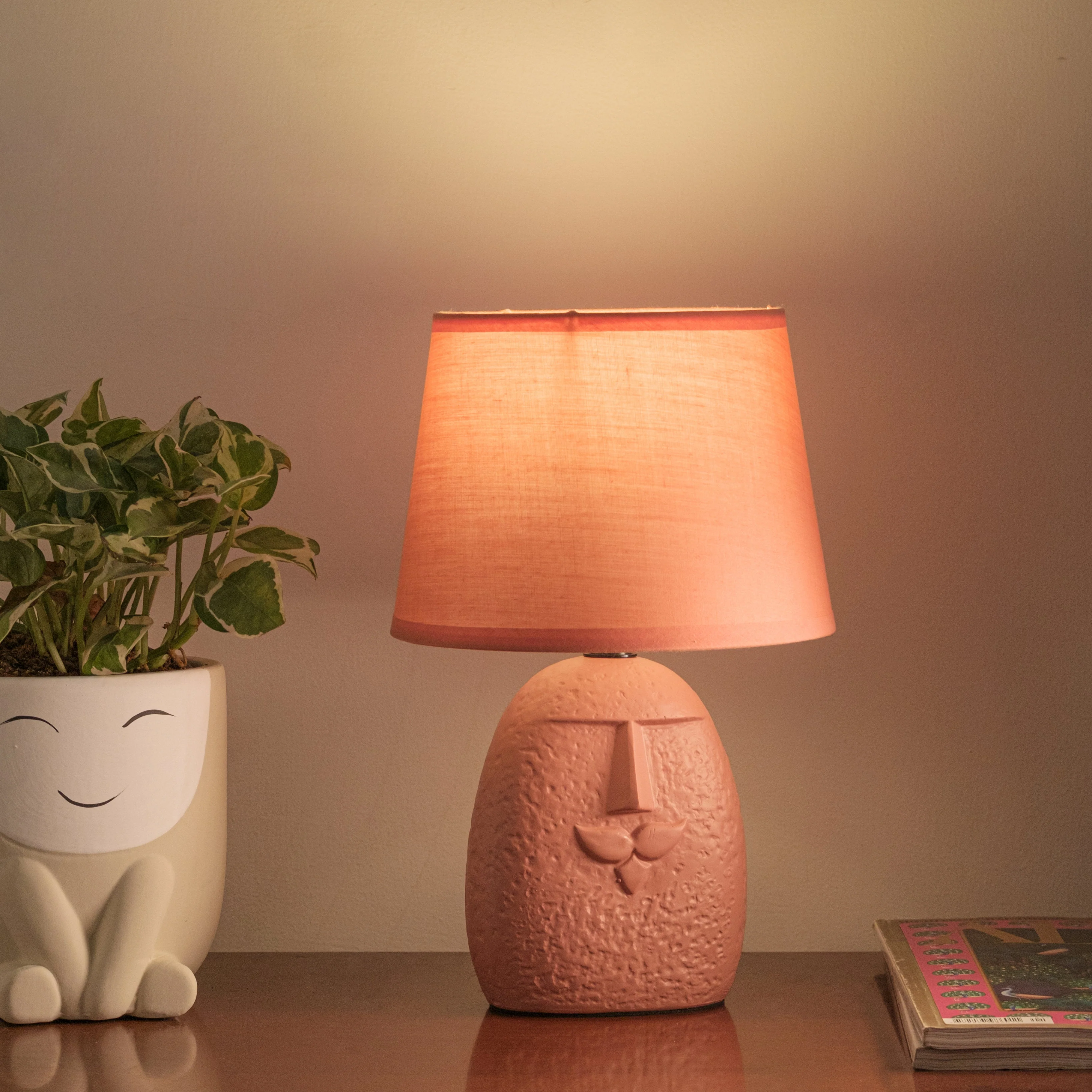 Terracotta moustache table lamp with lamp shade - Image 3