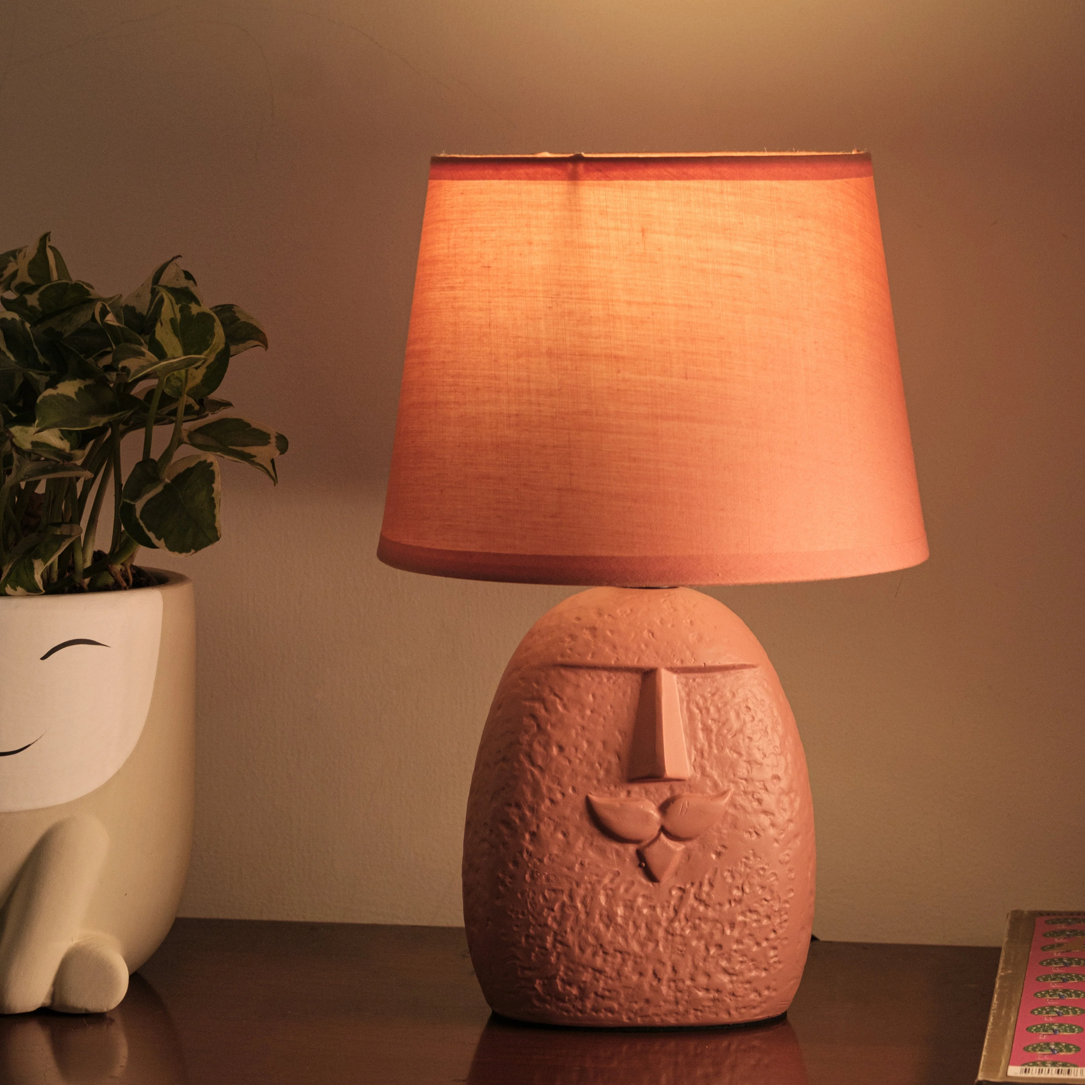 Terracotta moustache table lamp with lamp shade - Image 4