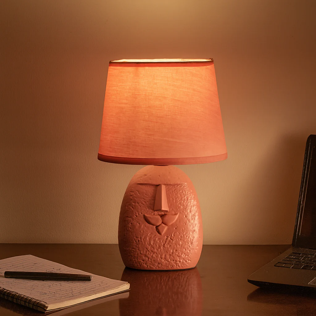 Terracotta moustache table lamp with lamp shade - Image 7