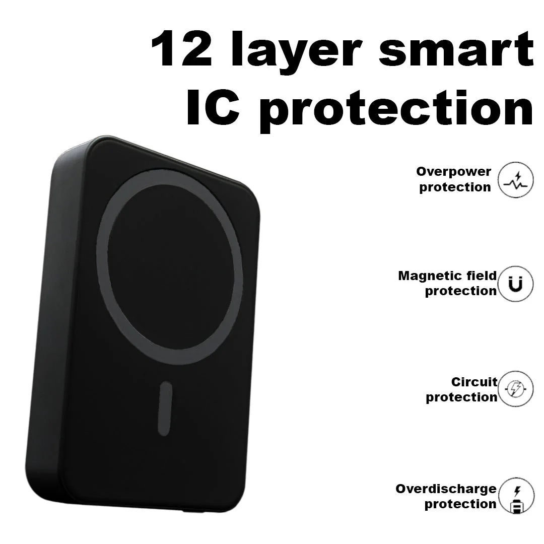 TexoVera 10000 mAh Wireless MagSafe Power Bank, 15W Wireless & 25W Wired, Lithium Polymer Battery - Black - Image 5