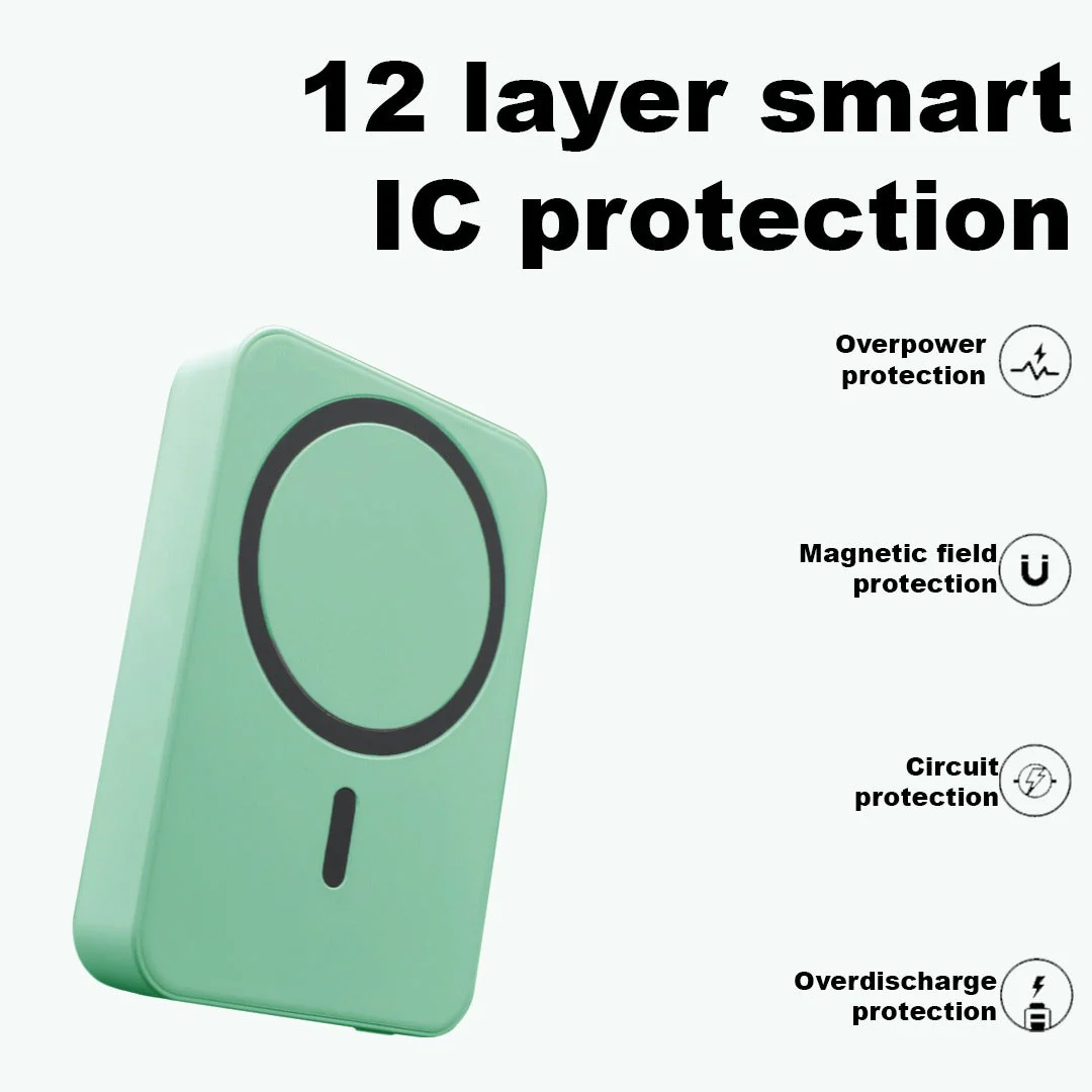 TexoVera 10000 mAh Wireless MagSafe Power Bank, 15W Wireless & 25W Wired, Lithium Polymer Battery - Green - Image 6
