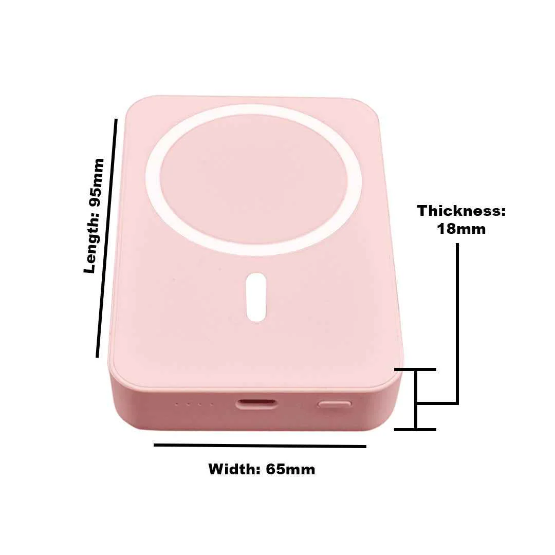 TexoVera 10000 mAh Wireless MagSafe Power Bank, 15W Wireless & 25W Wired, Lithium Polymer Battery - Pink - Image 3