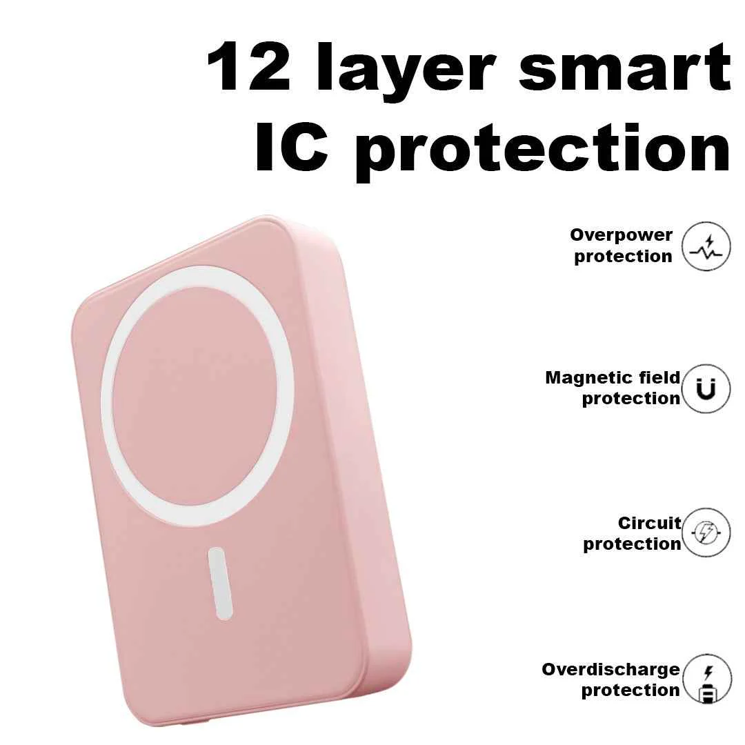 TexoVera 10000 mAh Wireless MagSafe Power Bank, 15W Wireless & 25W Wired, Lithium Polymer Battery - Pink - Image 5