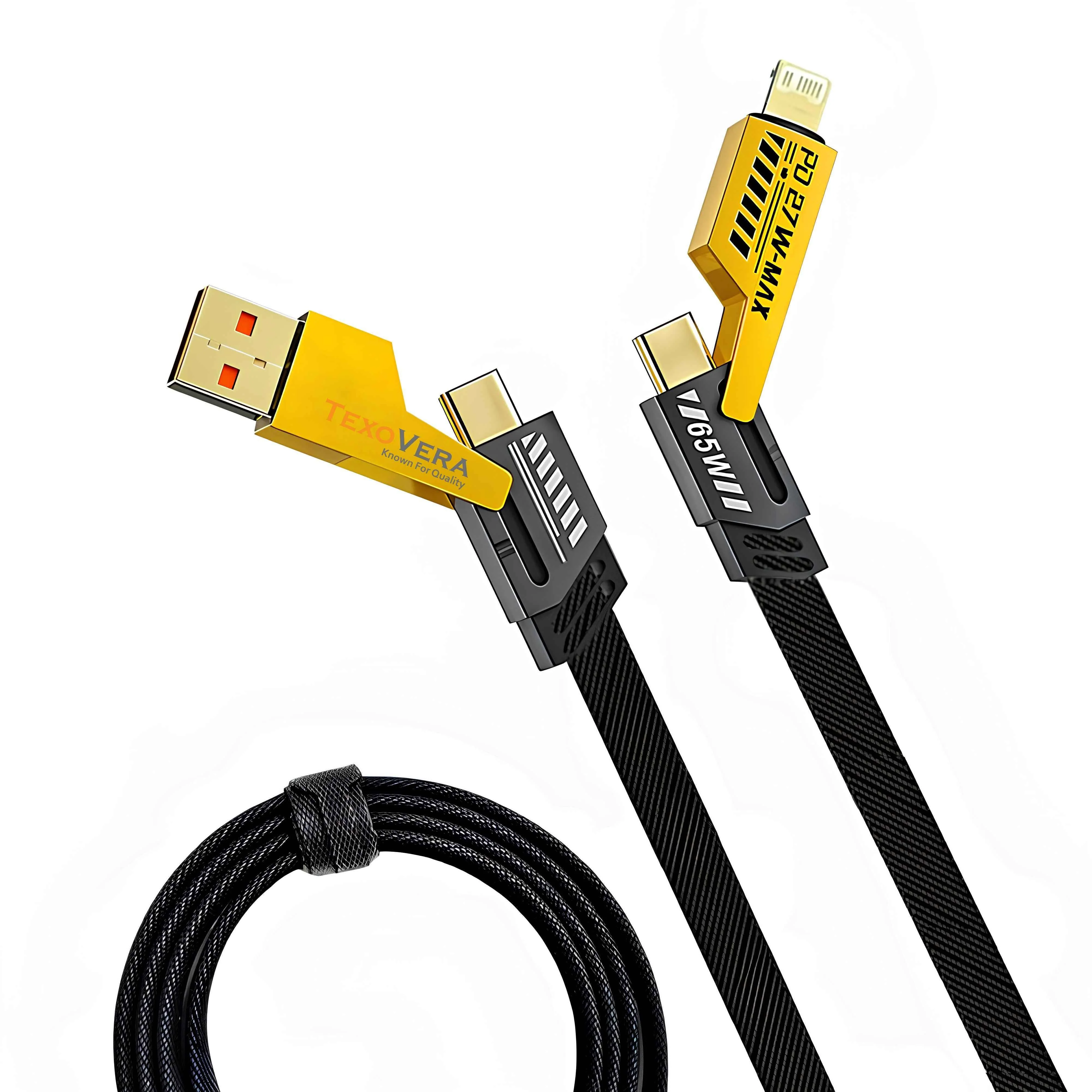 TexoVera 65W 4 in 1 Data Cable Fast Charging Cable, Compatible with iPhone, Samsung, OnePlus, Google Pixel, Laptop, Macbook - Image 4