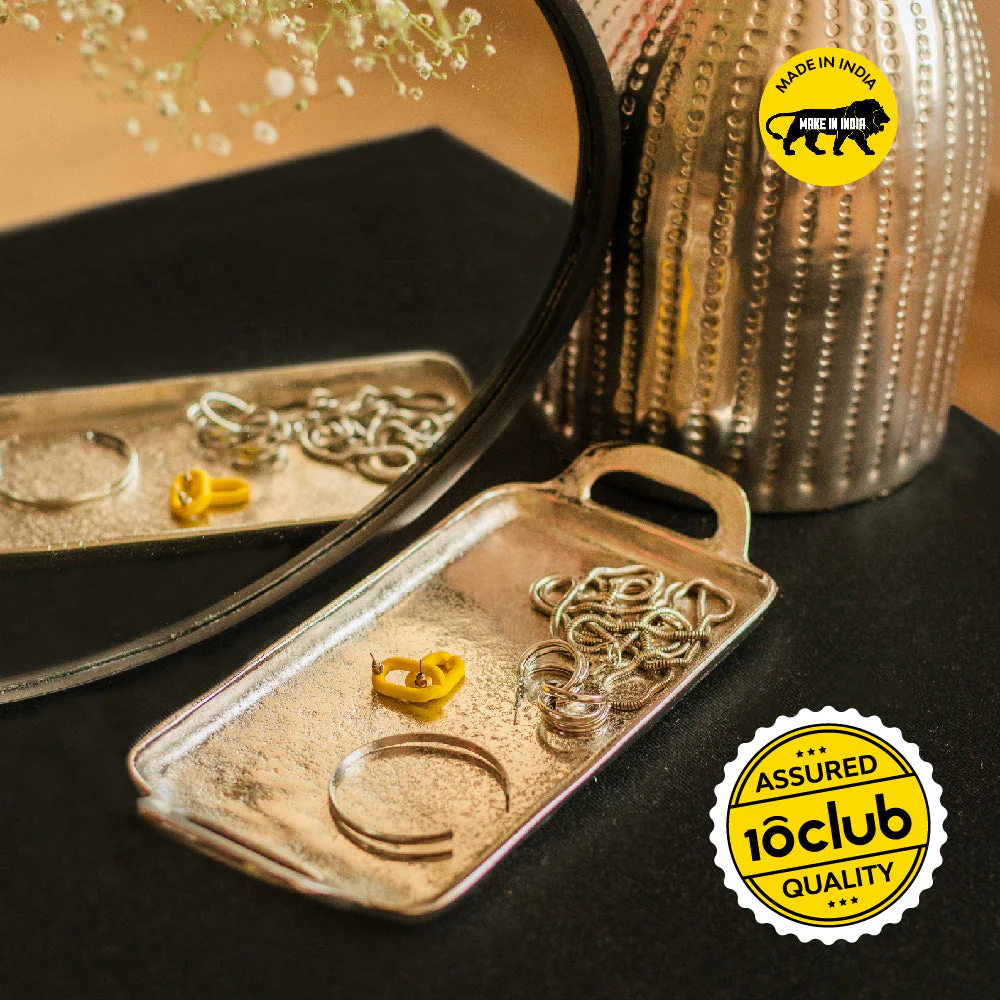 Textured Metallic Silver Decor Tray - Image 2