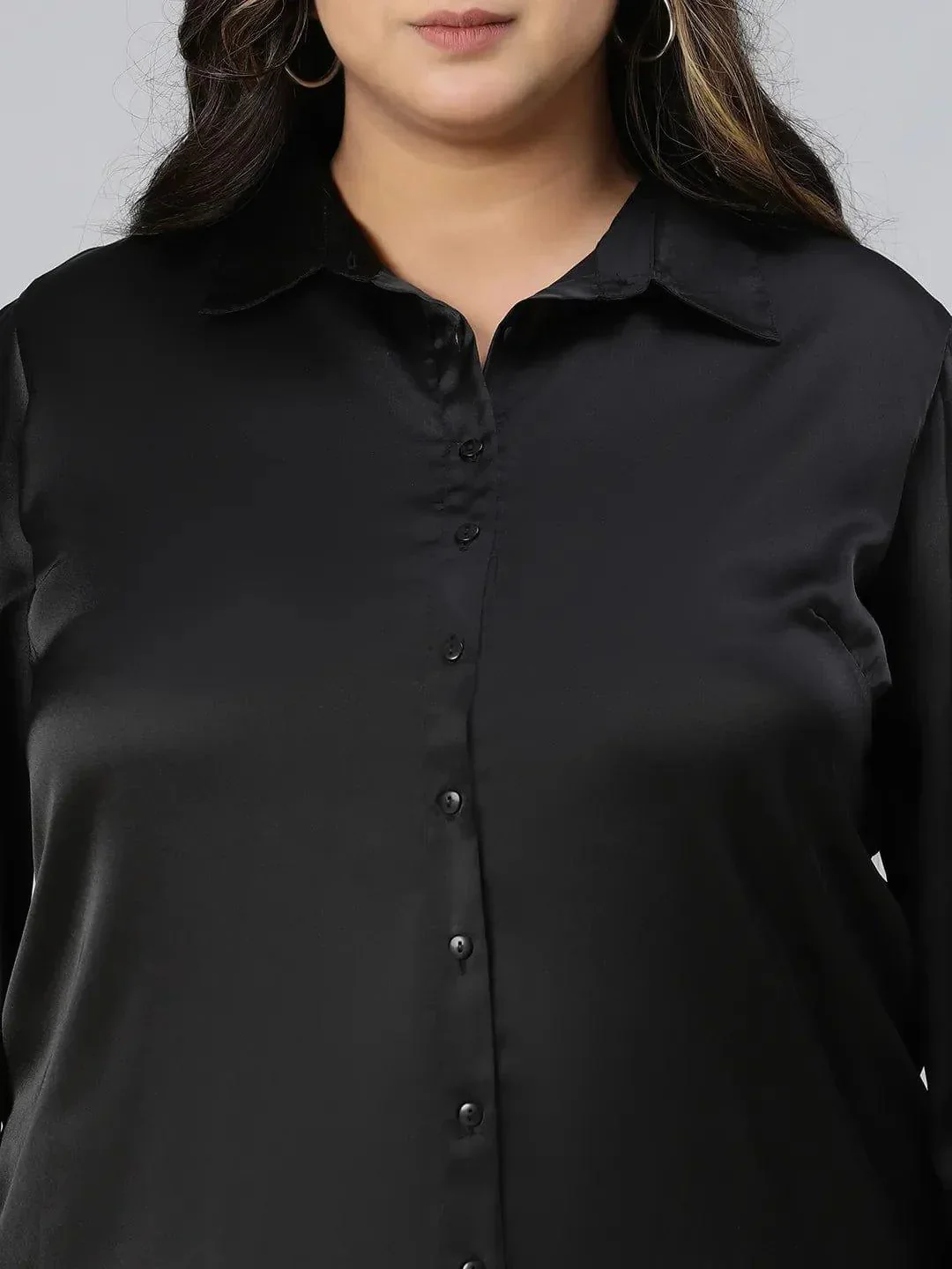 The Black Collared Long Sleeve Plus Size Shirt - Image 6