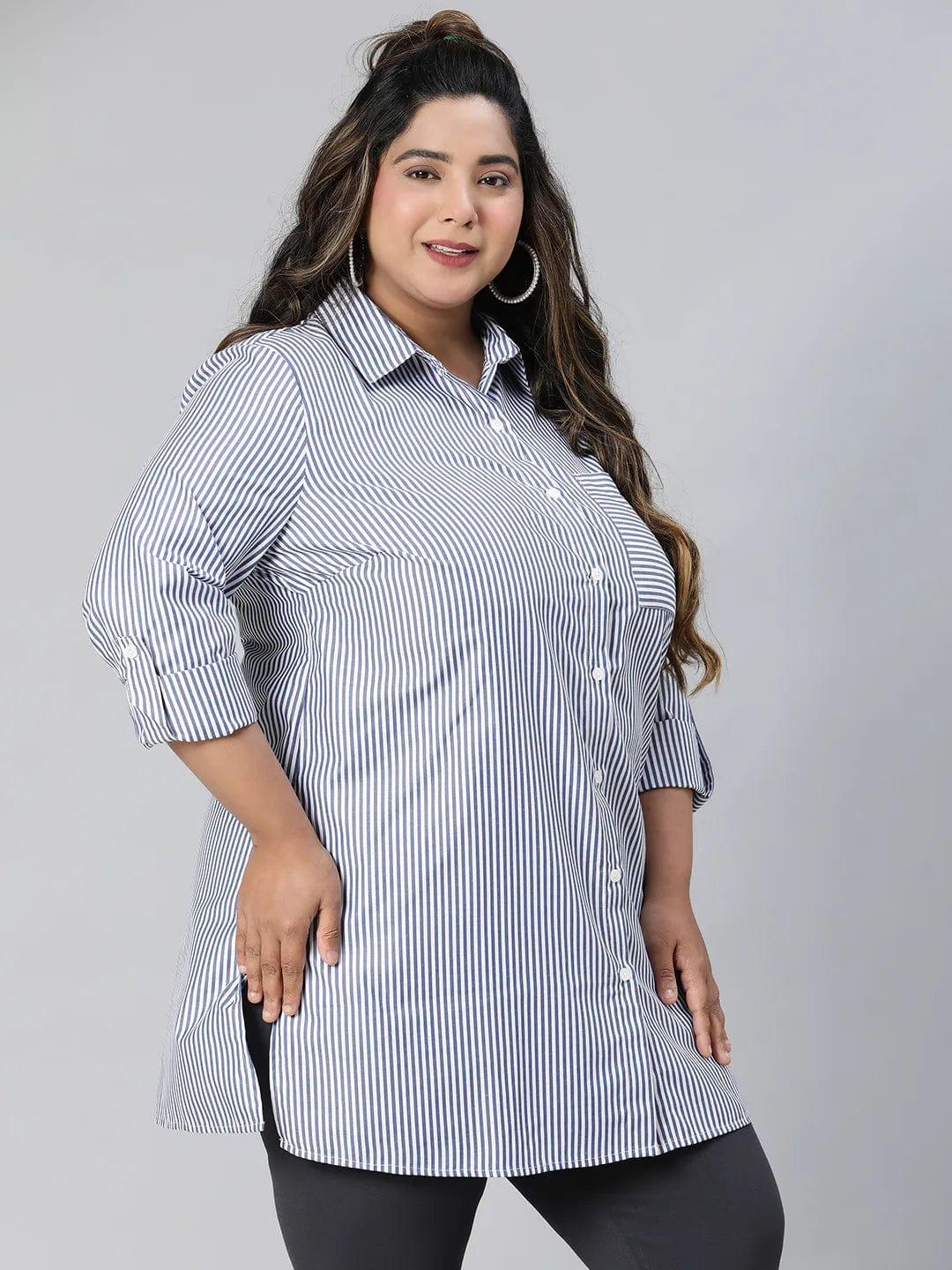 The Blue Collared Long Sleeve Plus Size Shirt - Image 4