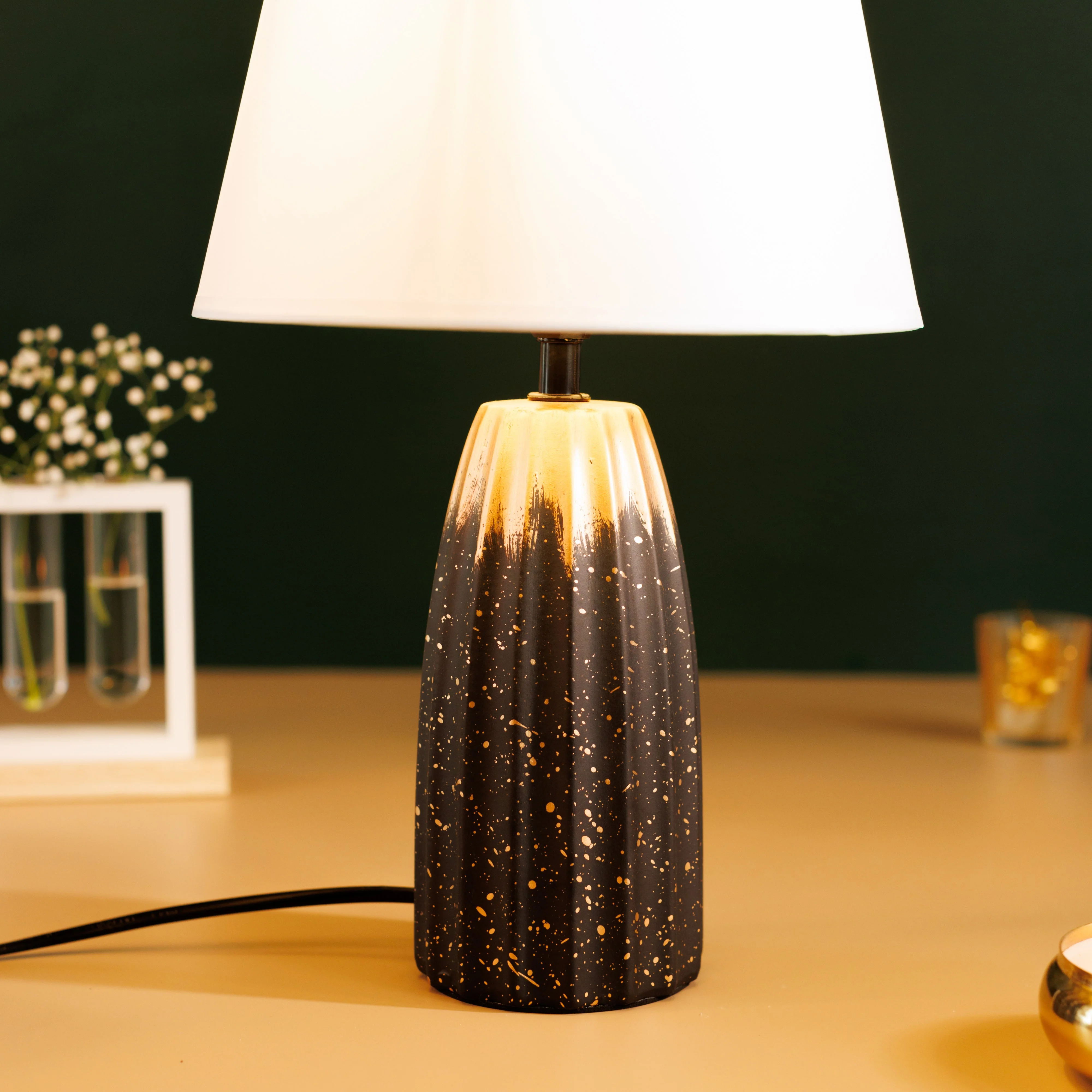 The Decor Kart Grey Ceramic Serenity Table Lamp - White Lamp Shade - Image 4