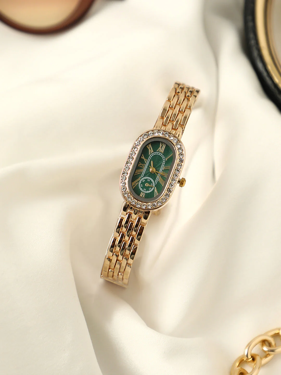 The Embellished Roman Oval Watch - Emerald Green - Image 8