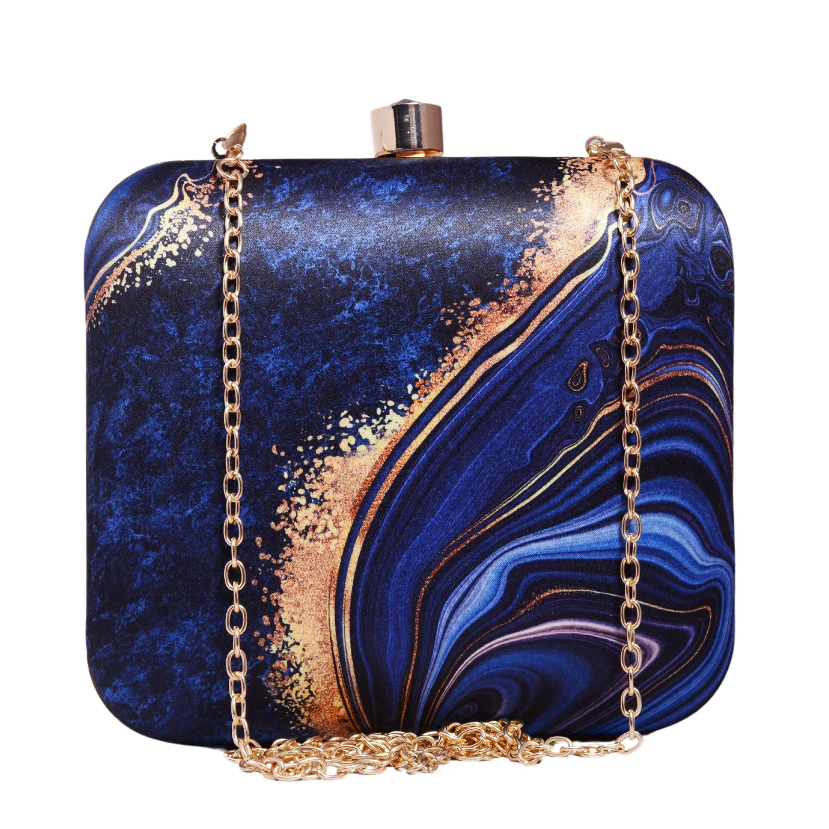 The Evolution Blue & Gold Printed Clutch - Image 2