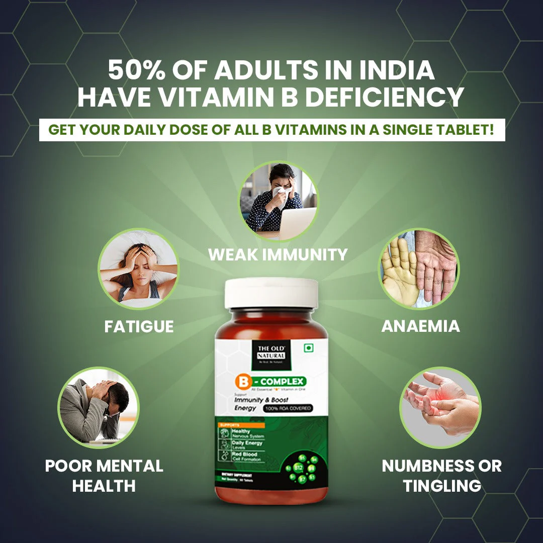 The Old Natural B-Complex | Complete Vitamin B Supplement for Immunity, Energy & Nerve Health | 60 Tablets - Image 2