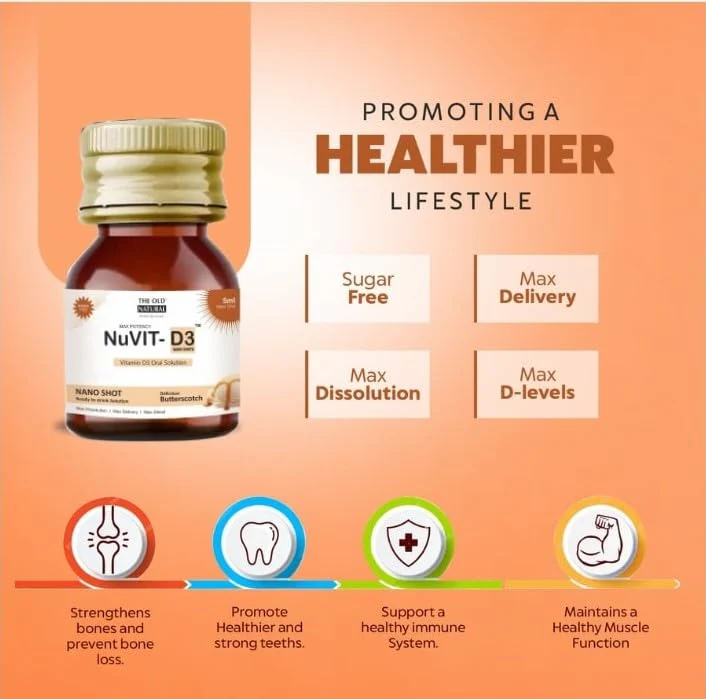 The Old Natural Nuvit D3 Vitamin D3 I Sugar Free Nano Shots I Once In A Week - 5Ml (Butterscotch) (Pack Of 2) - Image 2