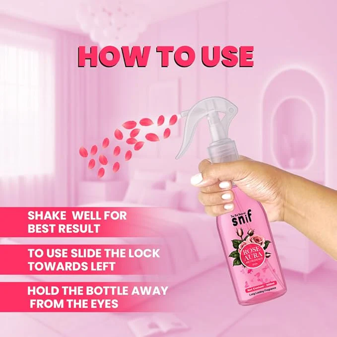 The Old Natural Snif Rose Aura Room Air Freshener | Long Lasting Fragrance with Essential Oils 1000+ Sprays | Room & Car Freshener (Rose Aura 200ml) - Image 6