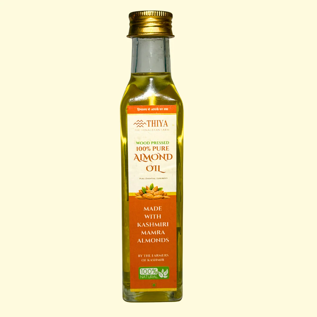 Thiya Cold Pressed Almond Oil (Wood Pressed) | Made from Kashmiri Mamra Almonds | Natural | Edible & Topical | Kashmir's Finest | 200ml