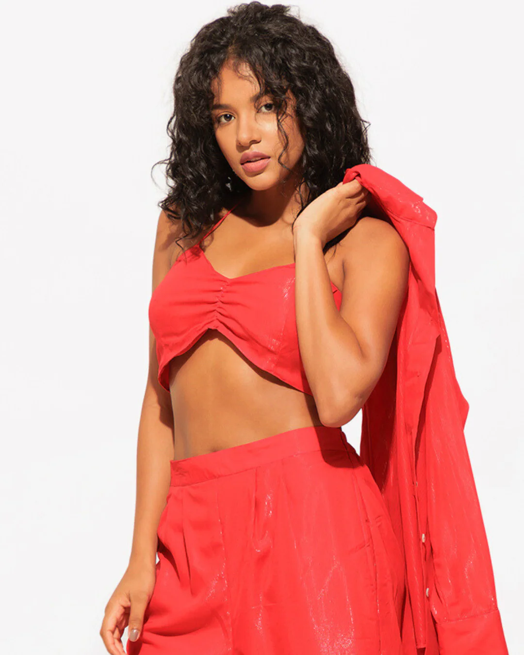 Three Piece Shimmer Co-ord Set – Bralette, Shirt & Pants - Image 6