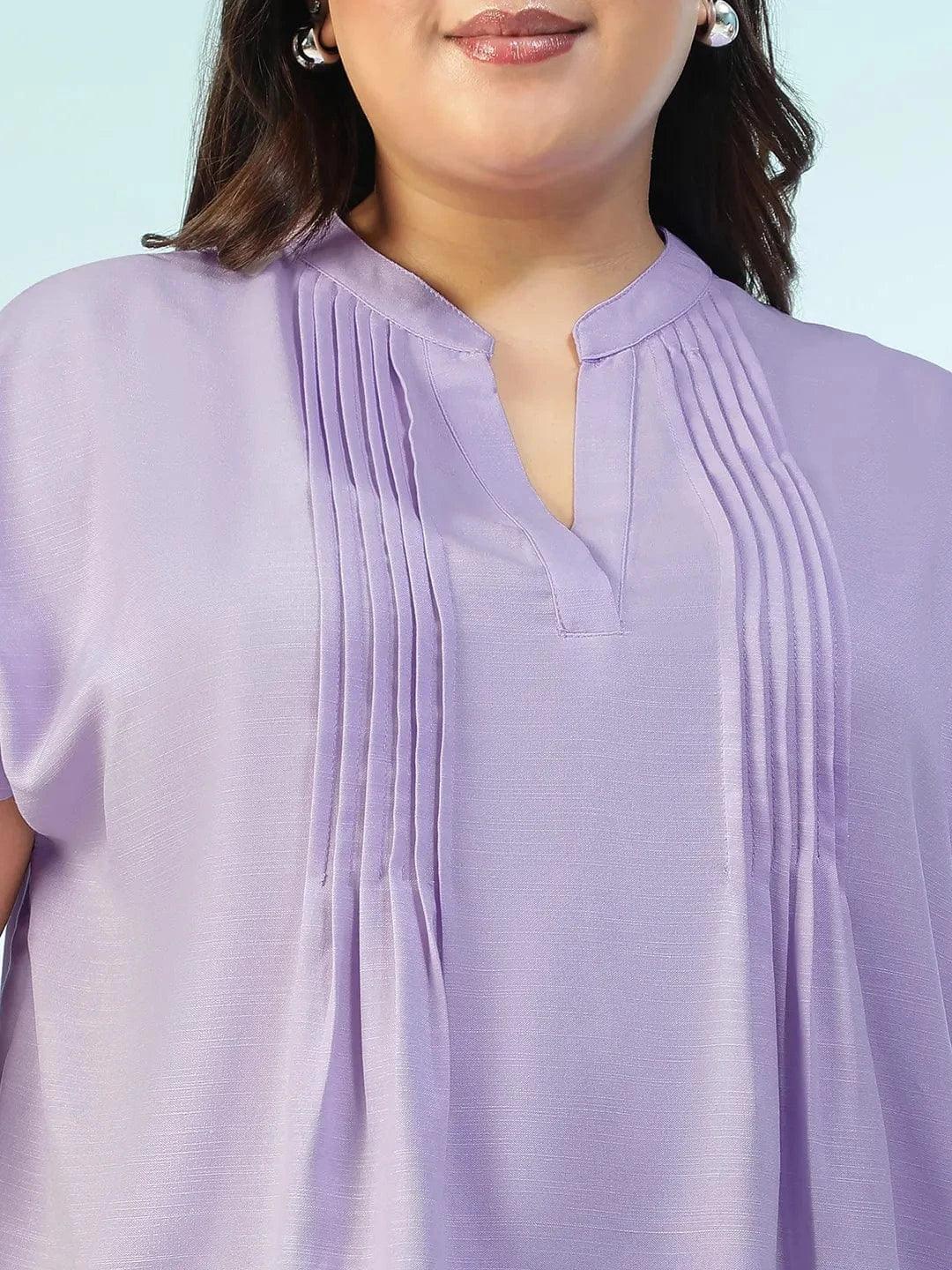 Tint Solid Purple Pleated Flutter Short Sleeve Plus Size Women Top - Image 6