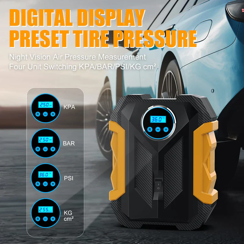 TireSOS: High-Quality Portable Digital Car Tyre Inflator with LED Light & 150PSI Auto Pump for Cars, Bikes & More - Image 5