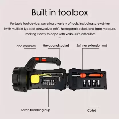 ToolBeam: 5-in-1 LED Torch Light with Hidden Tool Box Kit, USB Rechargeable, Emergency SOS & High-Power Flashlight for Car & Home - Image 2