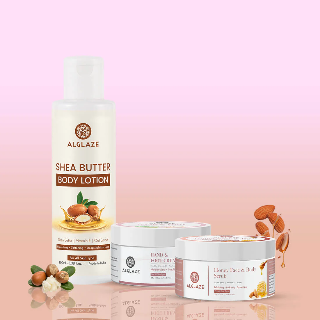 Total Body Care Kit | Shea Butter Body Lotion + Hand & Foot Cream + Honey Face & Body Scrub - Image 3