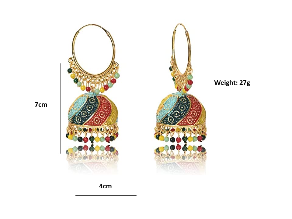 Traditional Multicolor Jhumka Earring For Women And Girls, Indian Ethnic Alloy Jhumki Earrings - Image 3