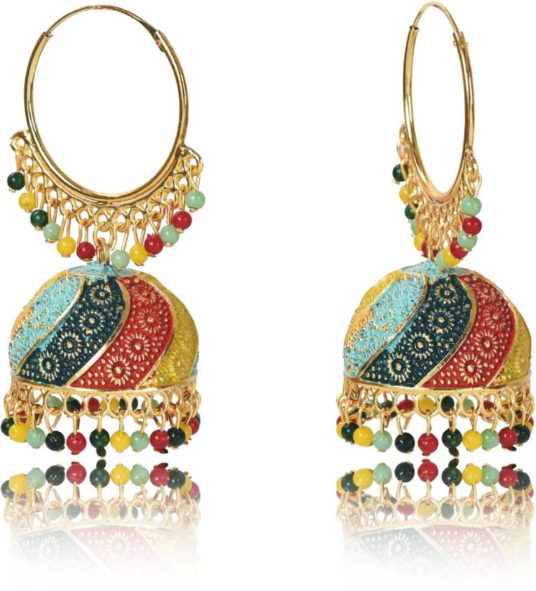 Traditional Multicolor Jhumka Earring For Women And Girls, Indian Ethnic Alloy Jhumki Earrings - Image 4