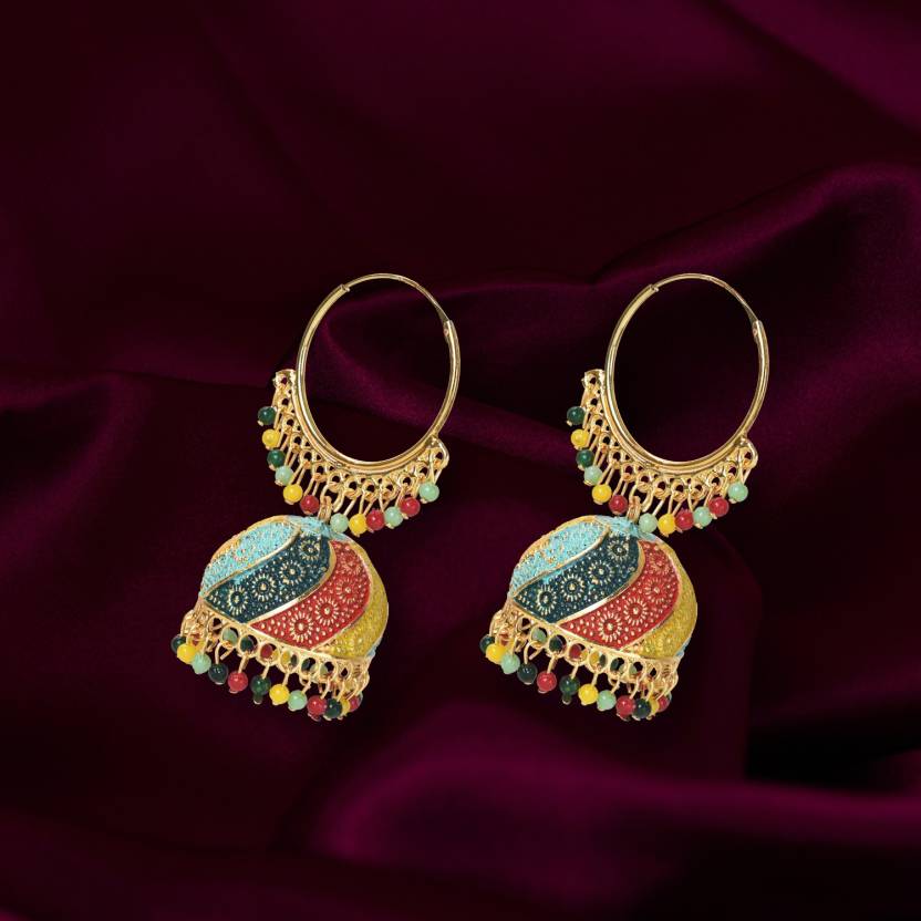 Traditional Multicolor Jhumka Earring For Women And Girls, Indian Ethnic Alloy Jhumki Earrings - Image 5