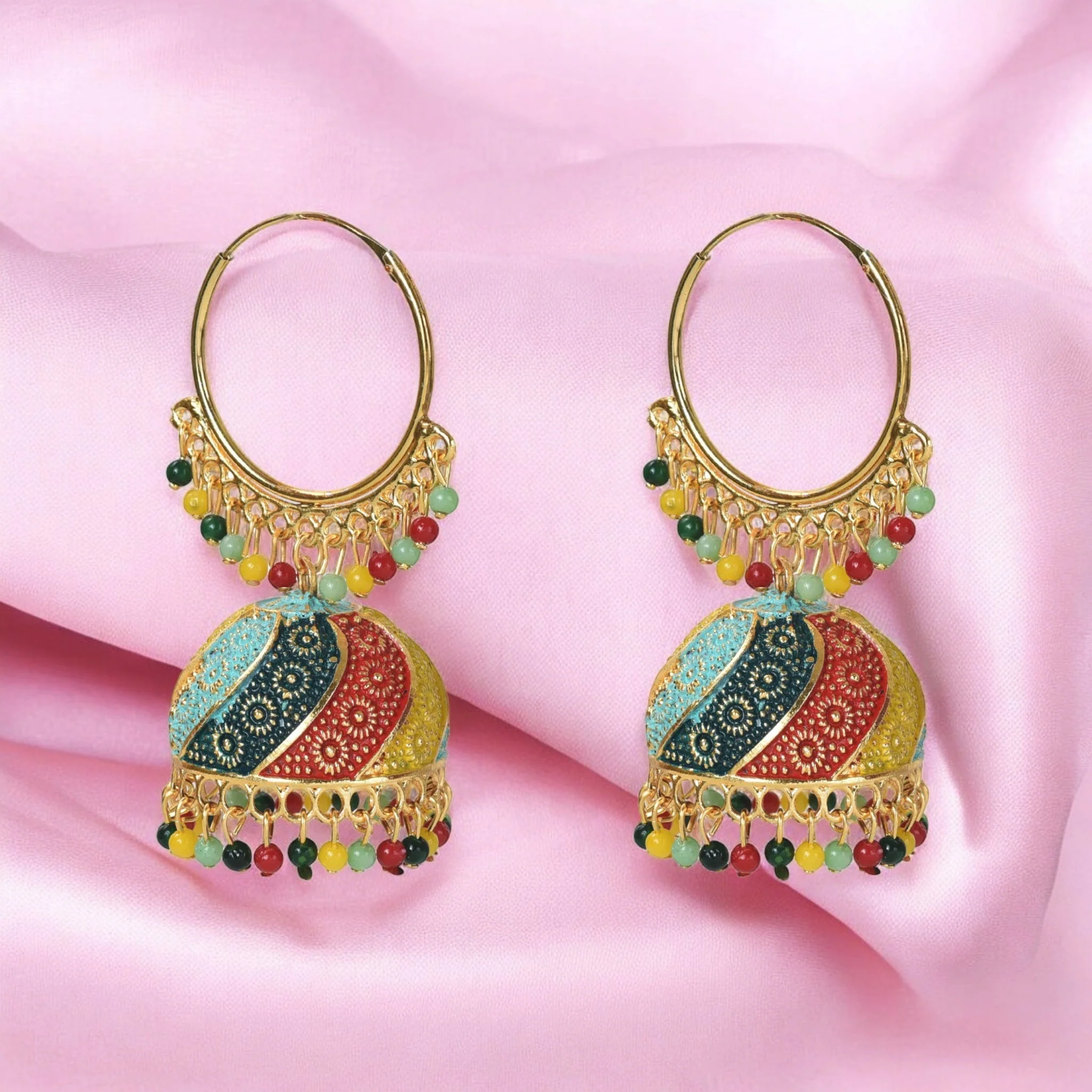 Traditional Multicolor Jhumka Earring For Women And Girls, Indian Ethnic Alloy Jhumki Earrings - Image 6