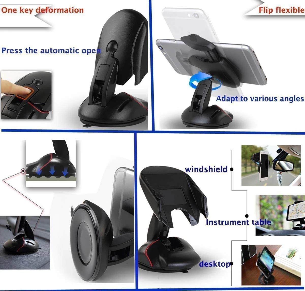 Transform: Multifunctional Foldable Car Mobile Holder with One-Button Release & Dashboard Mount - Image 6