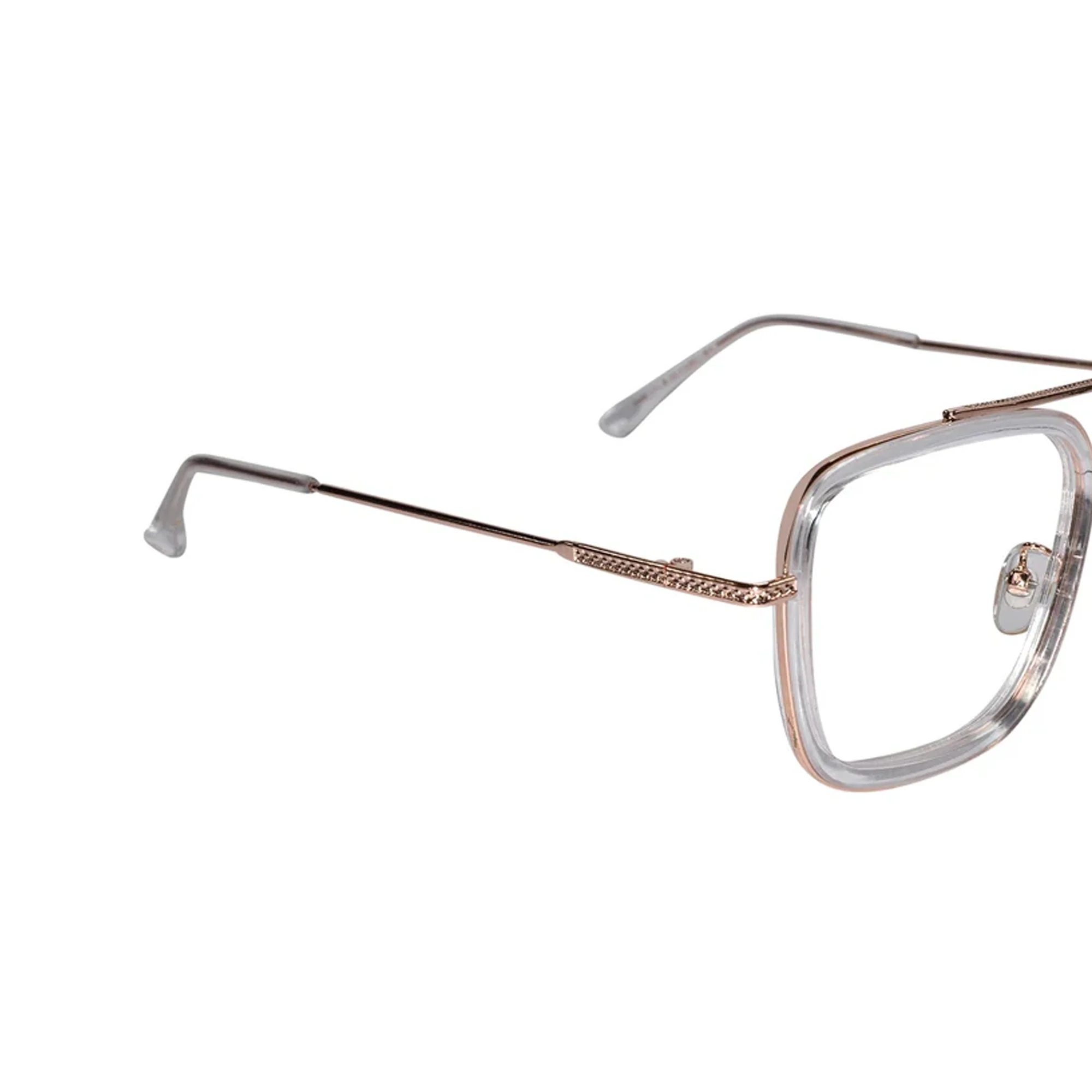 Transparent Gold Full Rim Rectangular Eyeglasses For Men - Image 3