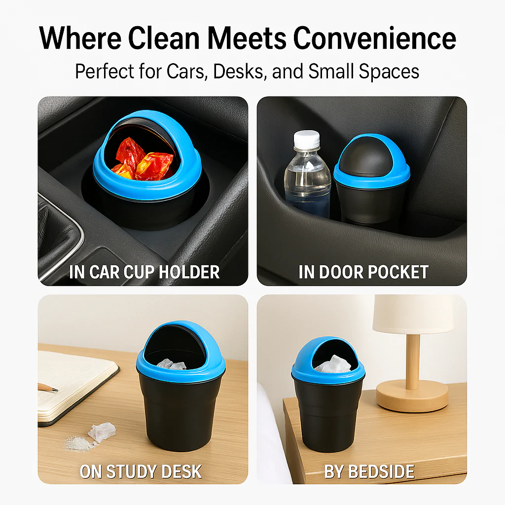 Trashie: Compact Car Trash Bin with Flip Lid, Portable Dustbin for Car Cup Holders, Desks & Travel Use, Mini Waste Container for Clean Interiors - Image 4