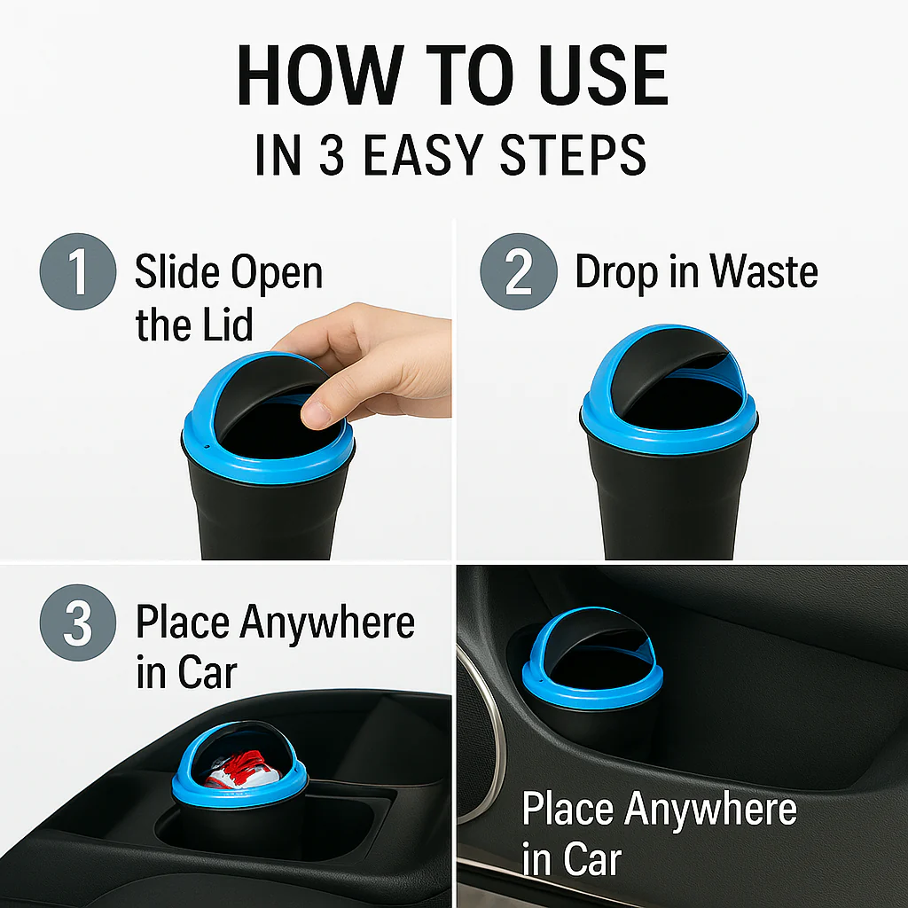 Trashie: Compact Car Trash Bin with Flip Lid, Portable Dustbin for Car Cup Holders, Desks & Travel Use, Mini Waste Container for Clean Interiors - Image 5