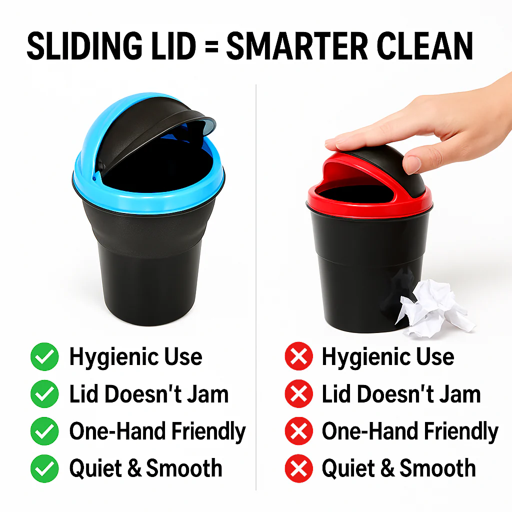 Trashie: Compact Car Trash Bin with Flip Lid, Portable Dustbin for Car Cup Holders, Desks & Travel Use, Mini Waste Container for Clean Interiors - Image 7