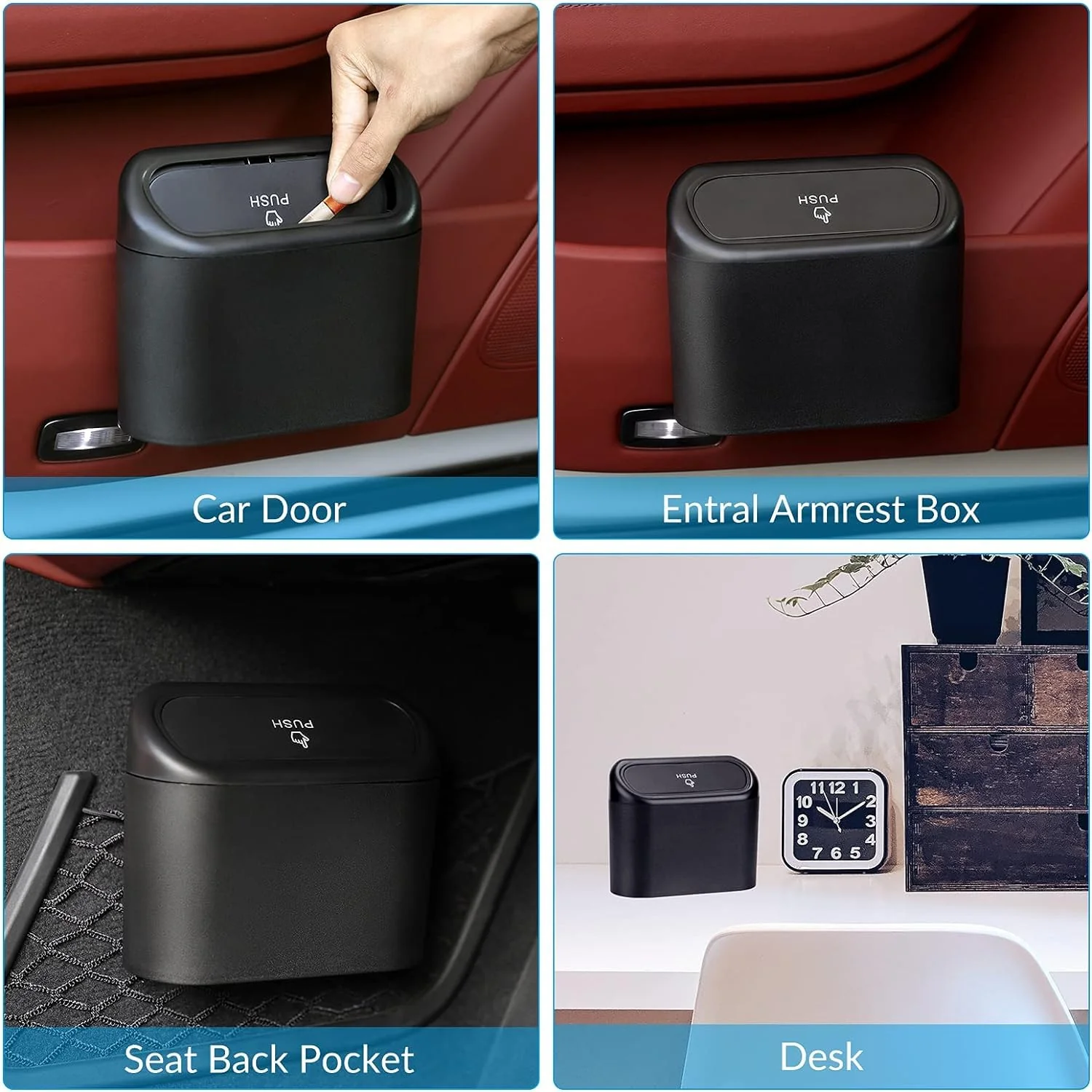 Trashify: Compact Car Push Trash Can with Auto Lid Close Leak-Proof Design & Door Hook Mini Dustbin for Mess-Free Travel - Image 4