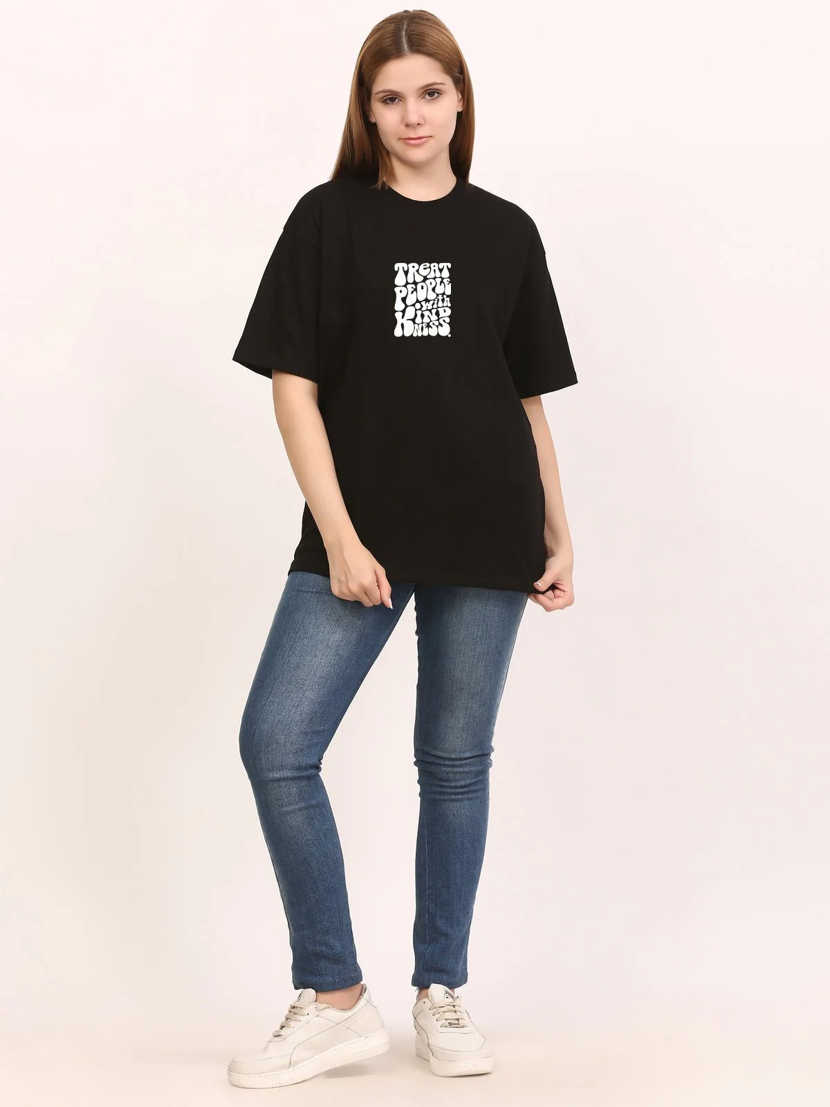 Treat people with kindness Black Oversize T-Shirt - Image 3