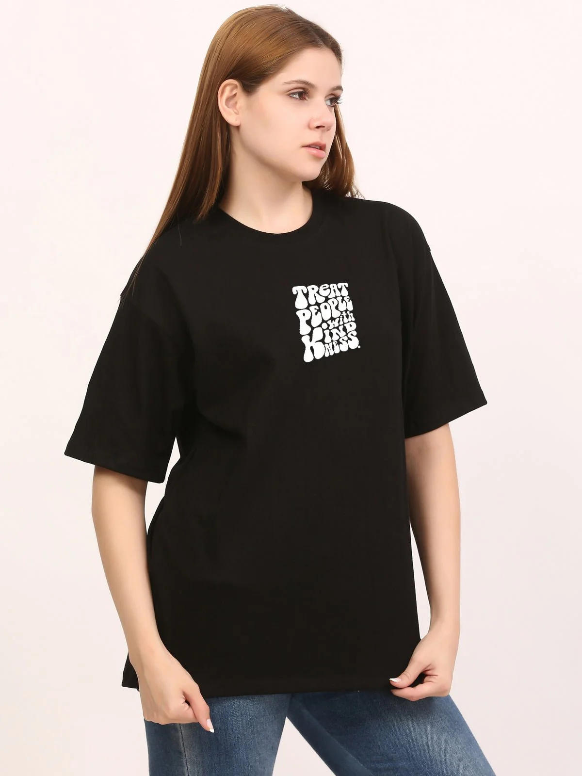 Treat people with kindness Black Oversize T-Shirt - Image 4