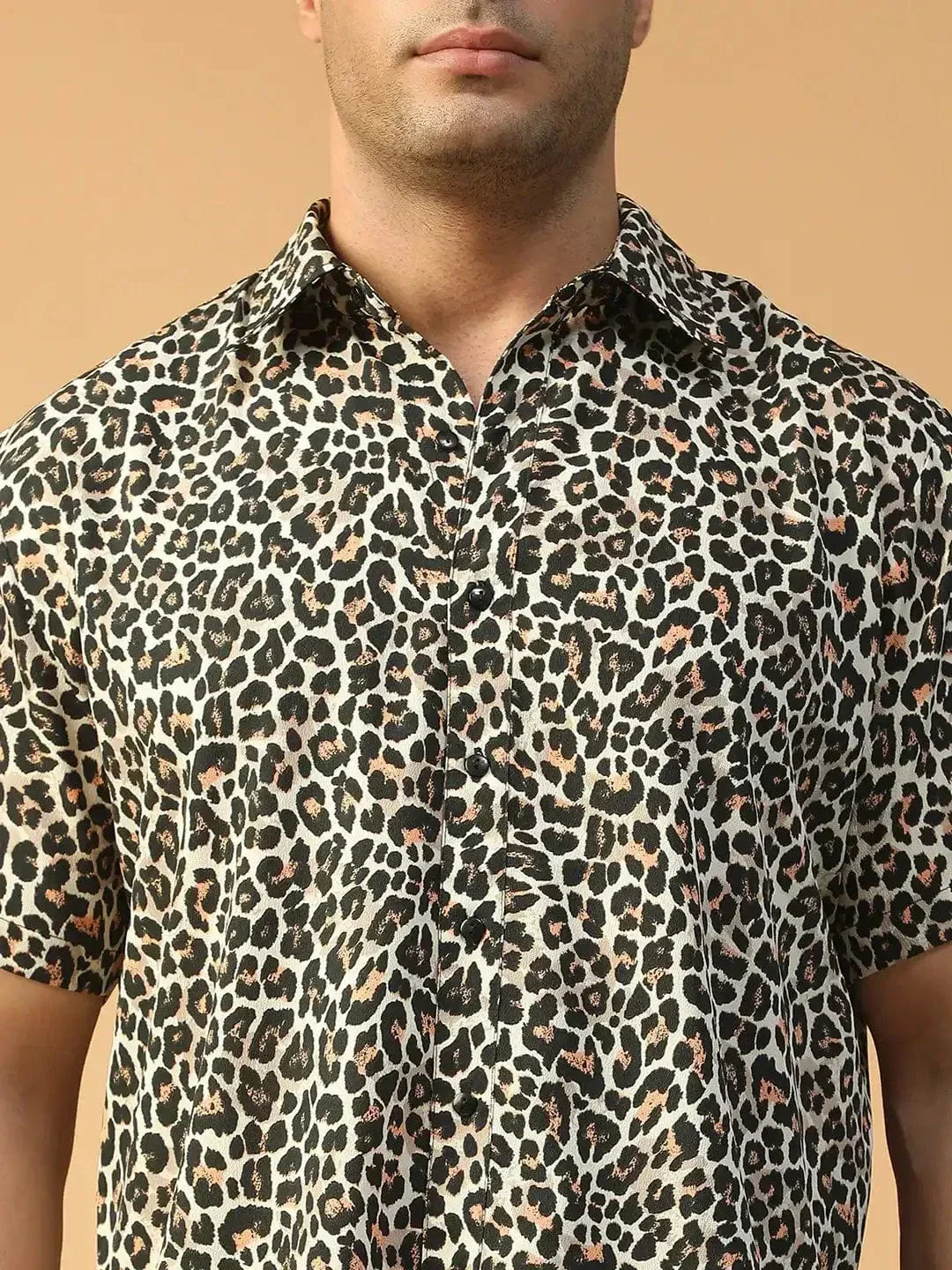 Trend Wolf Animal Print Multicolor Collared Short Sleeve Men Oversized Shirt - Image 7