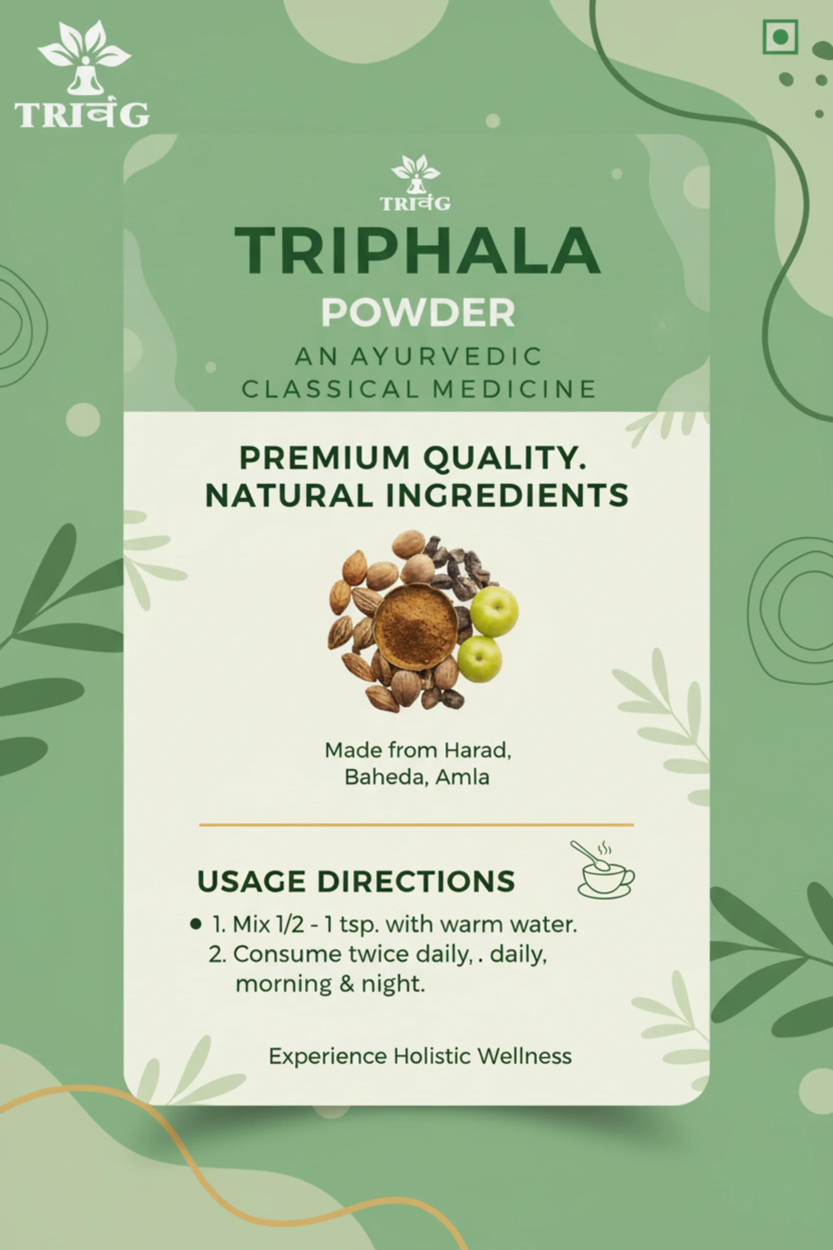 Trivang Triphala Powder - Contains Organic Haritaki, Bibhitaki and Amalaki - Natural and Pure - Image 5