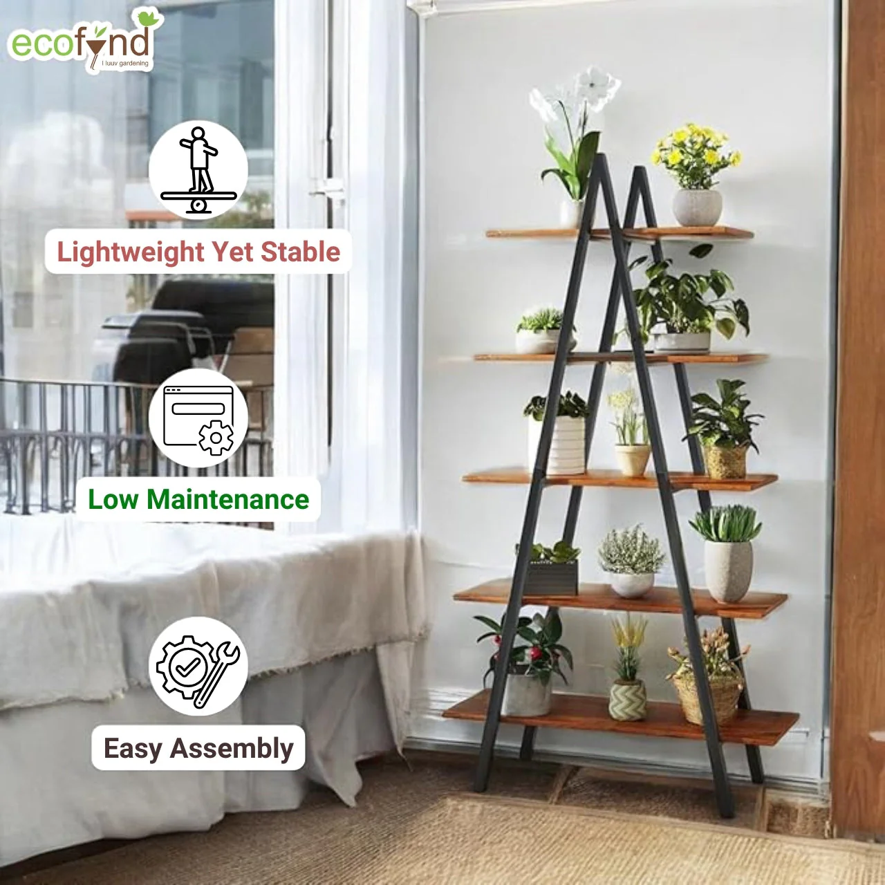 Trivo A-Shaped 5-Tier Metal Planter Stand – Space-Saving Display Rack - Image 6