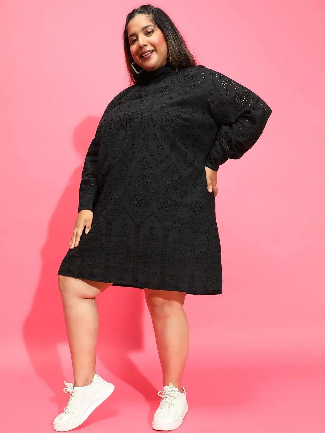 Trot Black Long Sleeve Laced Up Women Plus Size Curvy Dress - Image 3