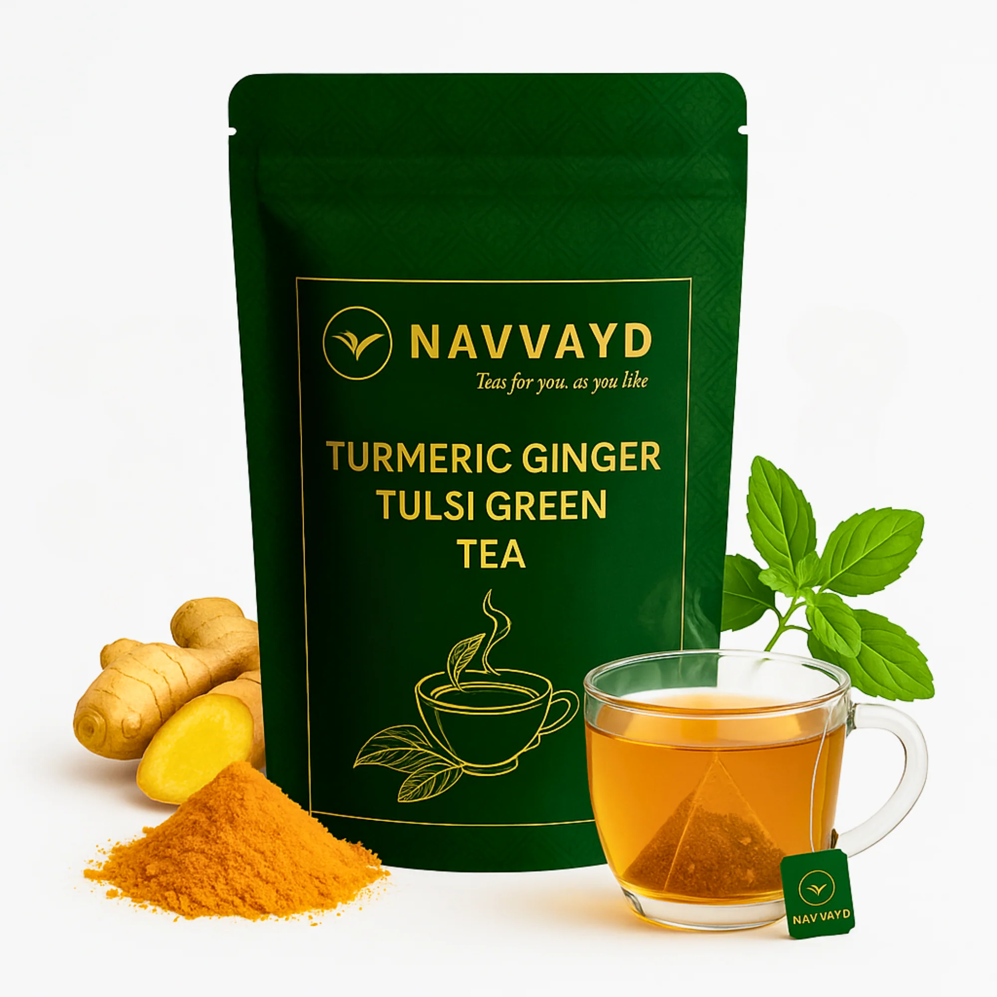Turmeric Ginger Tulsi Green Tea - Teabags - Image 6