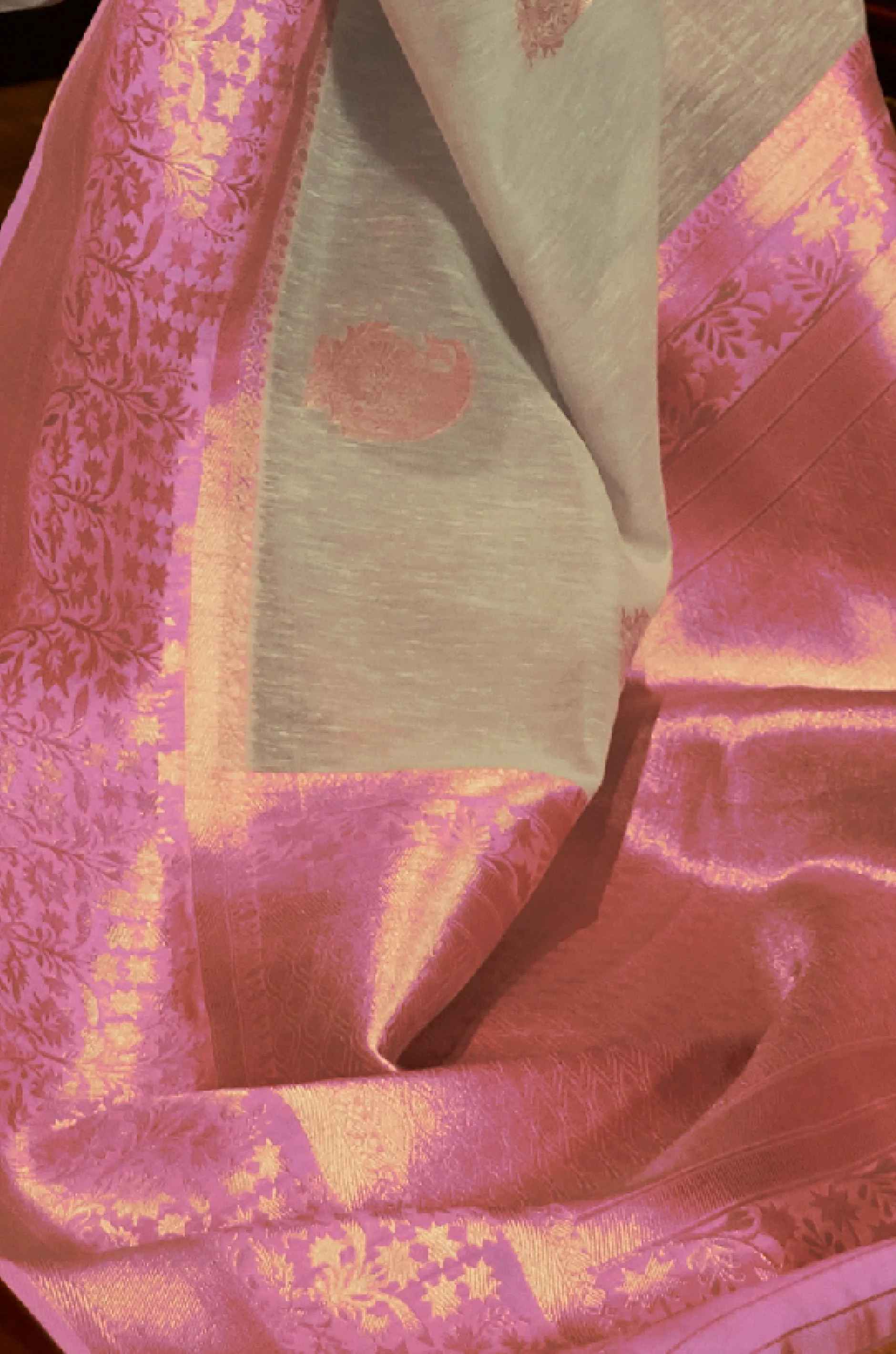 Turquoise Blue Woven Linen Saree - Image 2
