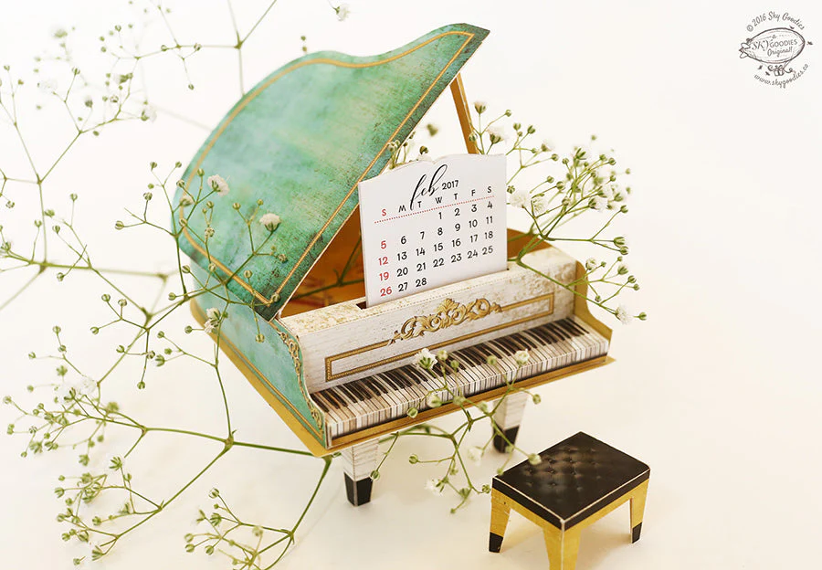 Turquoise Mini Grand Piano Calendar 2025 - DIY Paper Craft Kit - Image 5
