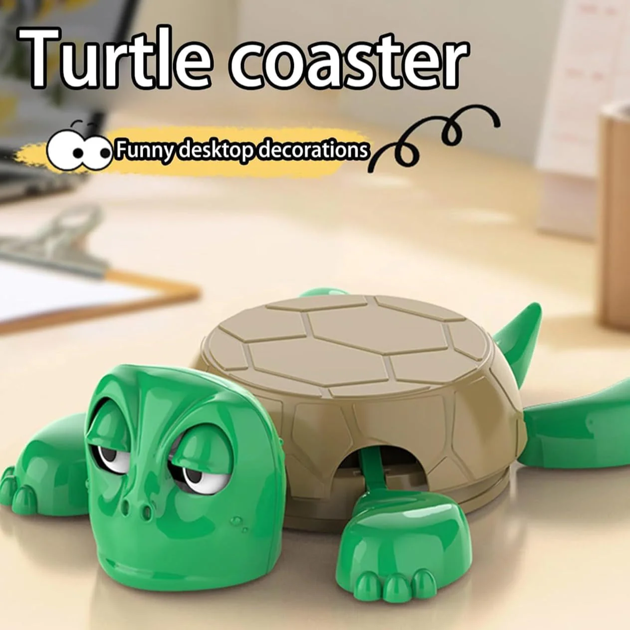 Turtini: Funny Turtle Cup Holder & Coaster, Popping Drink Tortoise Coaster for Table, Desk & Bar Decor - Image 2