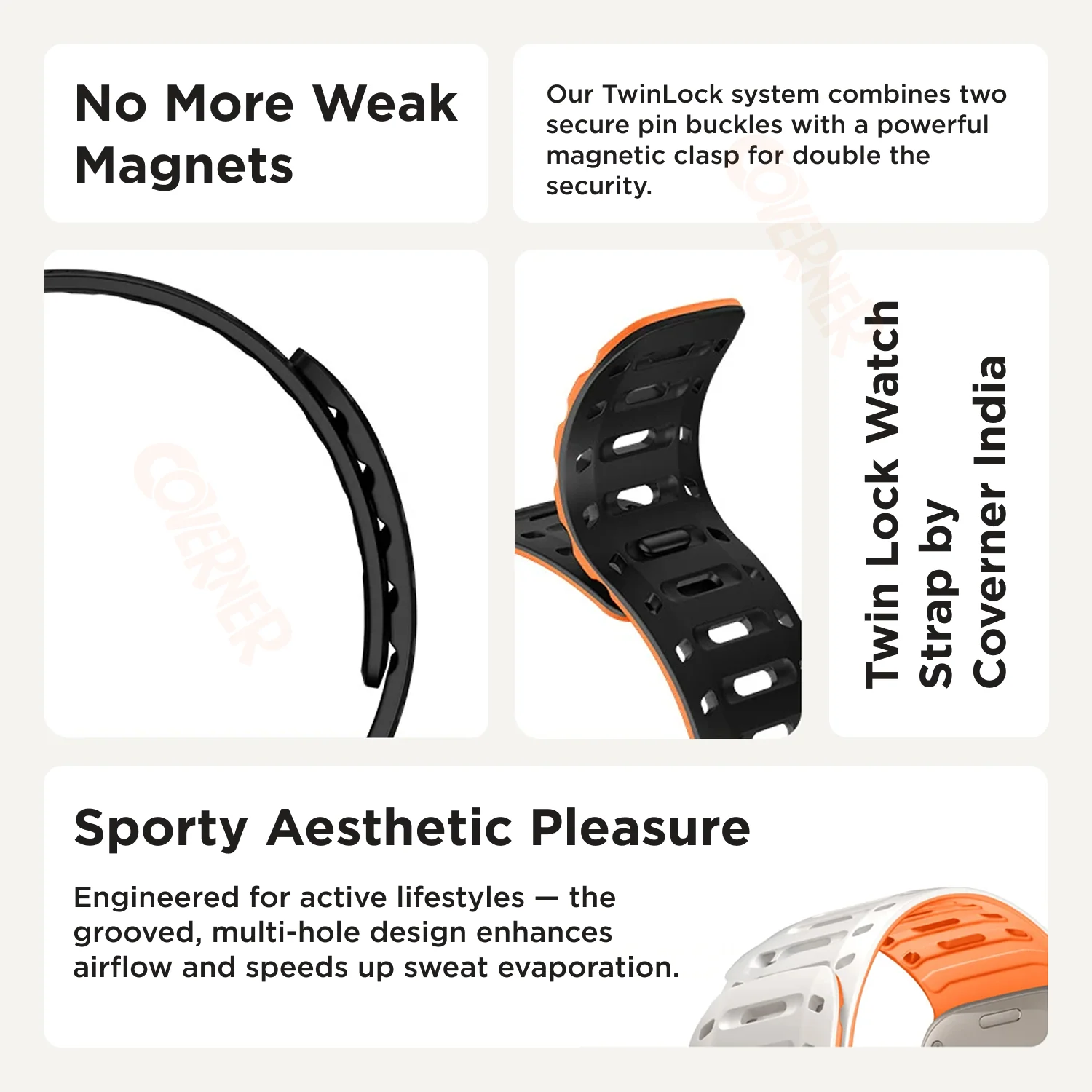 TwinLock Band for Apple Watch [42/44/45/49mm] – Dual Pin + Magnetic Lock | Arthritis-Friendly, Sweatproof Silicone Strap by Coverner India - Image 10