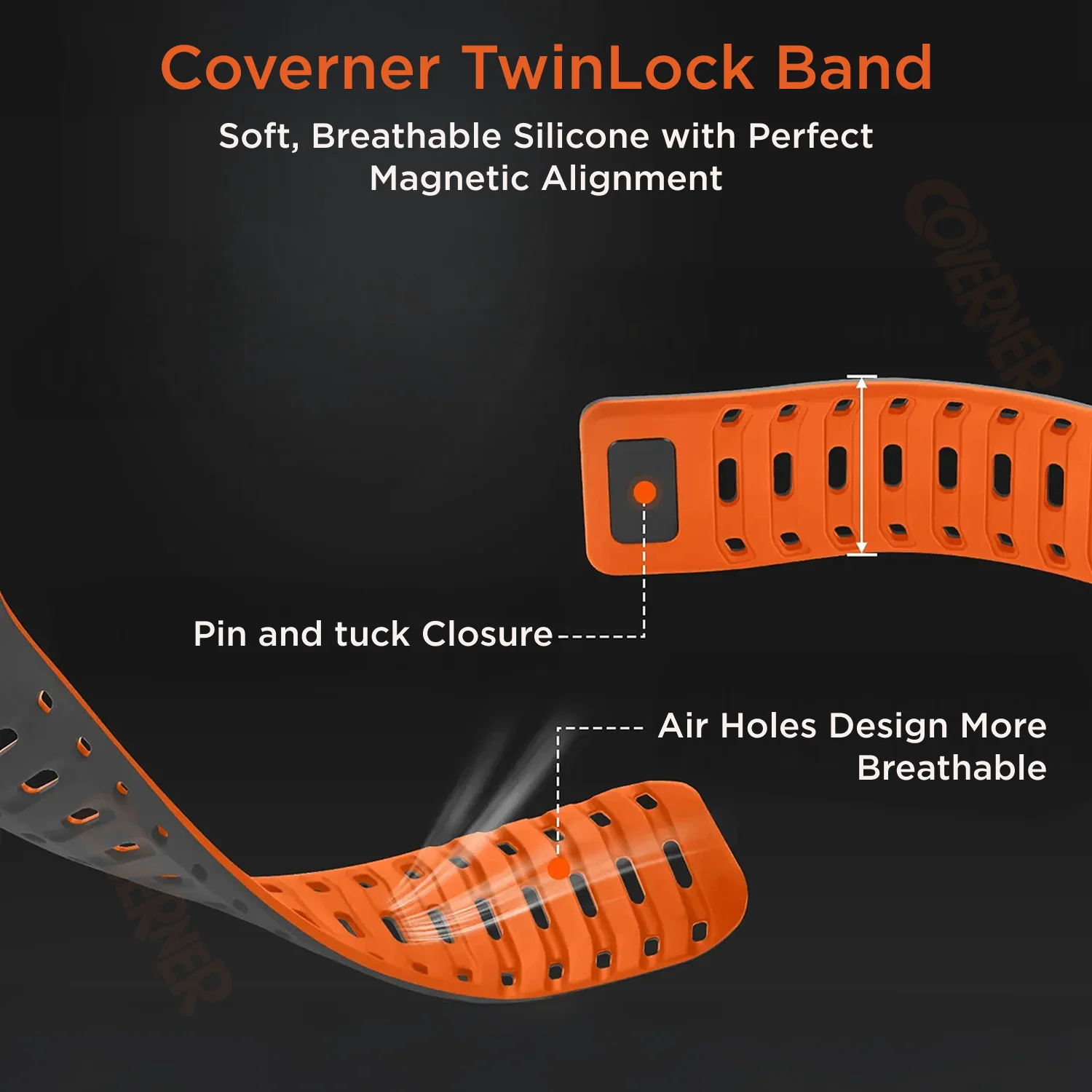 TwinLock Band for Apple Watch [42/44/45/49mm] – Dual Pin + Magnetic Lock | Arthritis-Friendly, Sweatproof Silicone Strap by Coverner India - Image 9