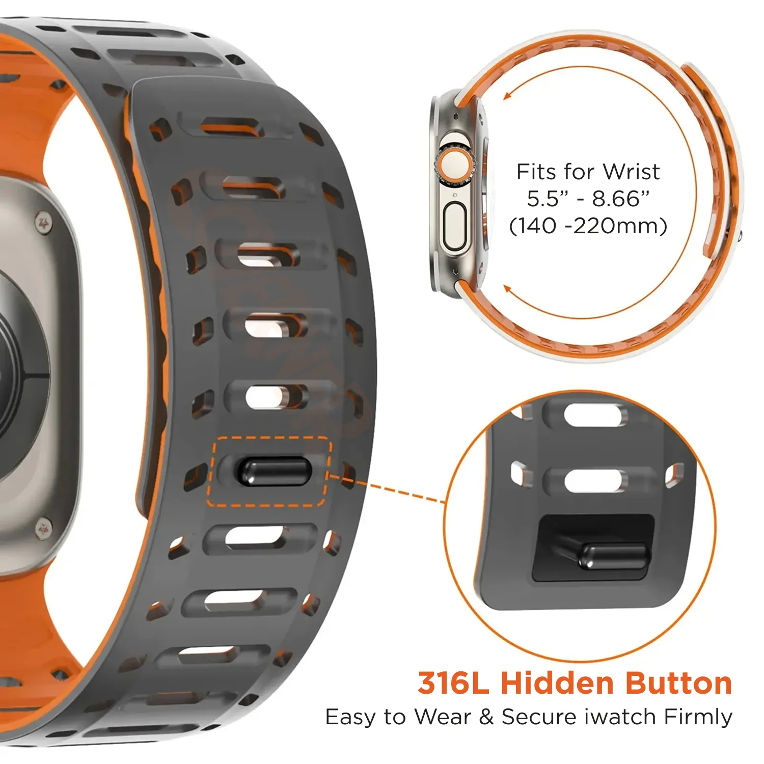 TwinLock Band for Apple Watch [42/44/45/49mm] – Dual Pin + Magnetic Lock | Arthritis-Friendly, Sweatproof Silicone Strap by Coverner India - Image 2