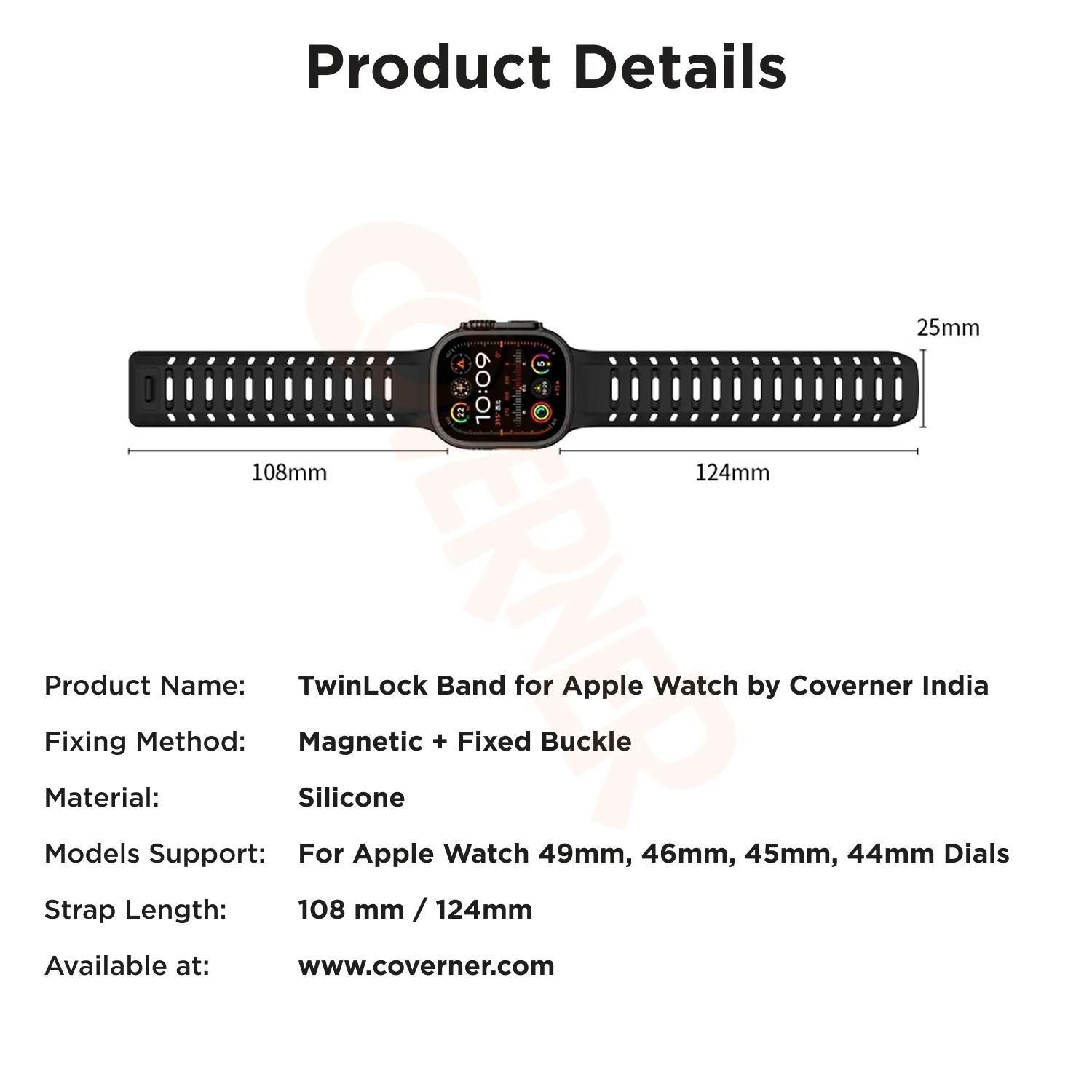 TwinLock Band for Apple Watch [42/44/45/49mm] – Dual Pin + Magnetic Lock | Arthritis-Friendly, Sweatproof Silicone Strap by Coverner India - Image 5