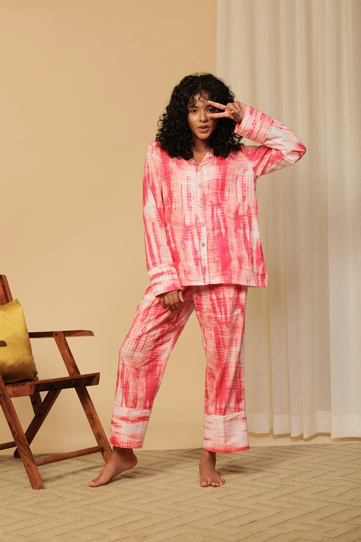 Two Piece Cotton Tie-Dye Night Co-ord Set - Image 2