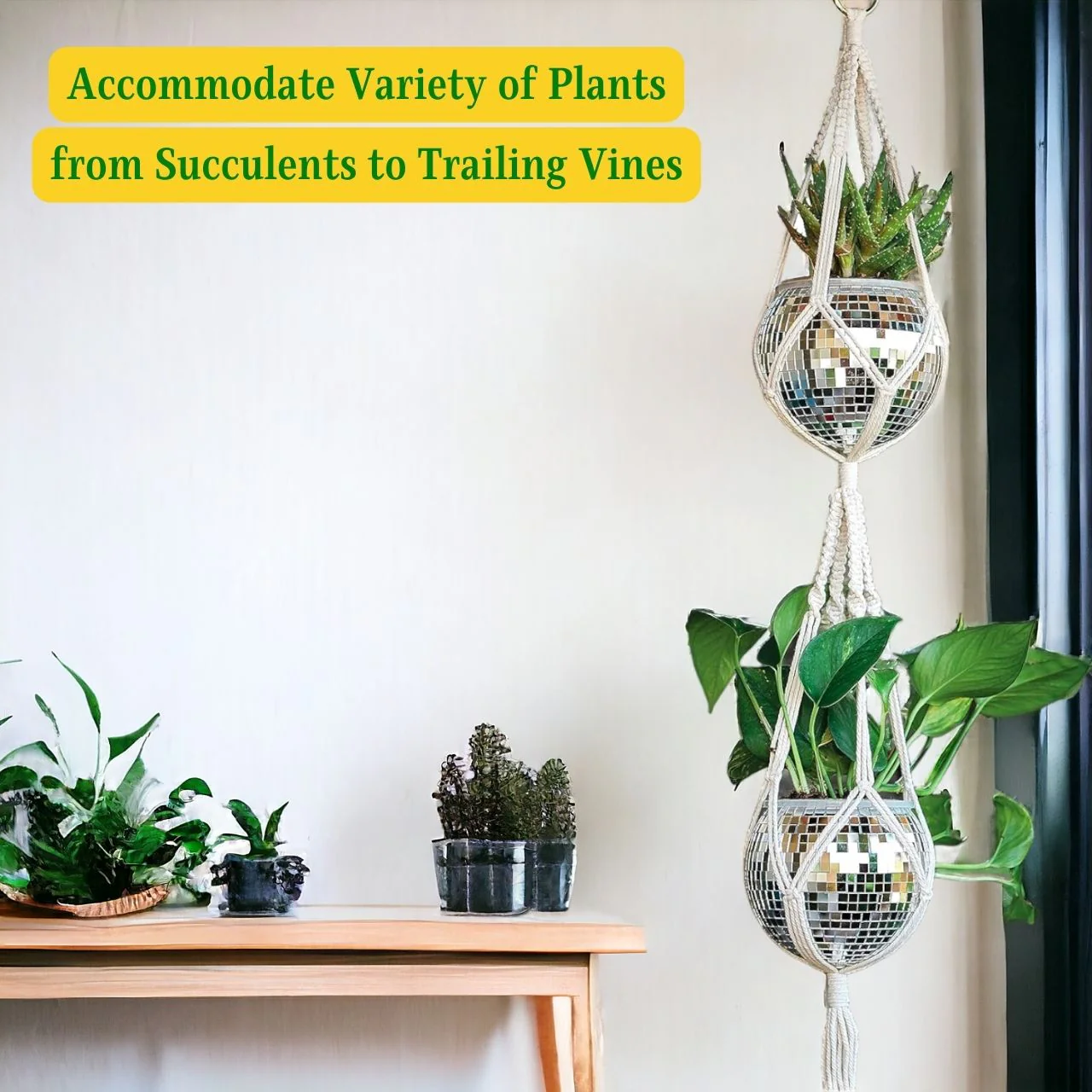 Two-Tier Disco Ball Planter with Macrame Hanger - Image 3
