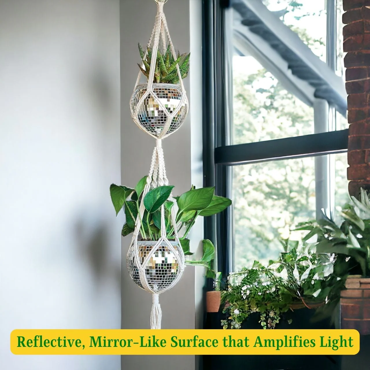 Two-Tier Disco Ball Planter with Macrame Hanger - Image 4